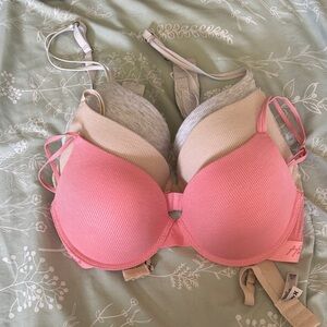 Hurley Ribbed T-Shirt Bra Set — Pink, Beige, Gray